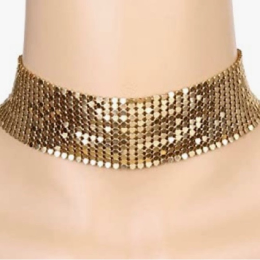 NWT gold metallic mesh adjustable choker